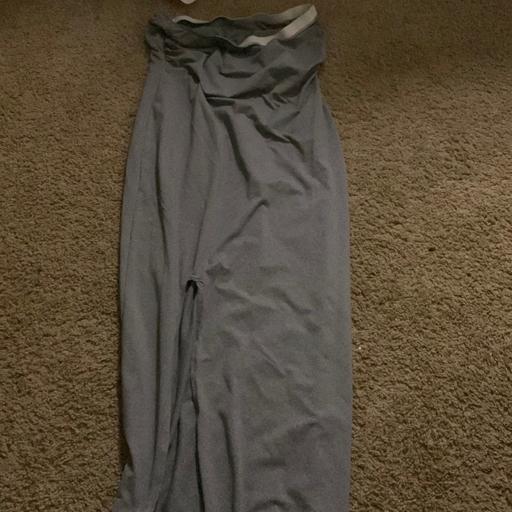 Gray , skin tight, strapless dress